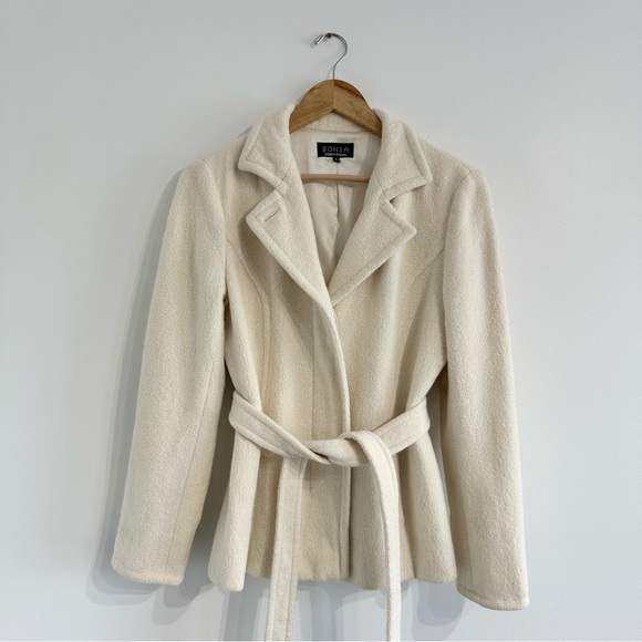 Sonia Rykiel Coat cream angora textured button closure tie belt Onward Kashiyama - Picture 1 of 12